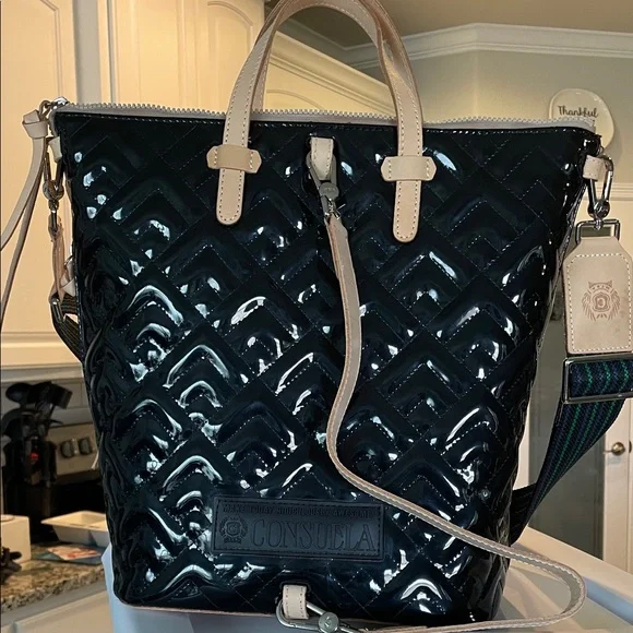 Consuela Black Patent Tote with Tan Accents - Picture 4 of 5